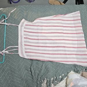 Tobi Pink/red, Blue, and White Striped Linen Dress With Tie Straps